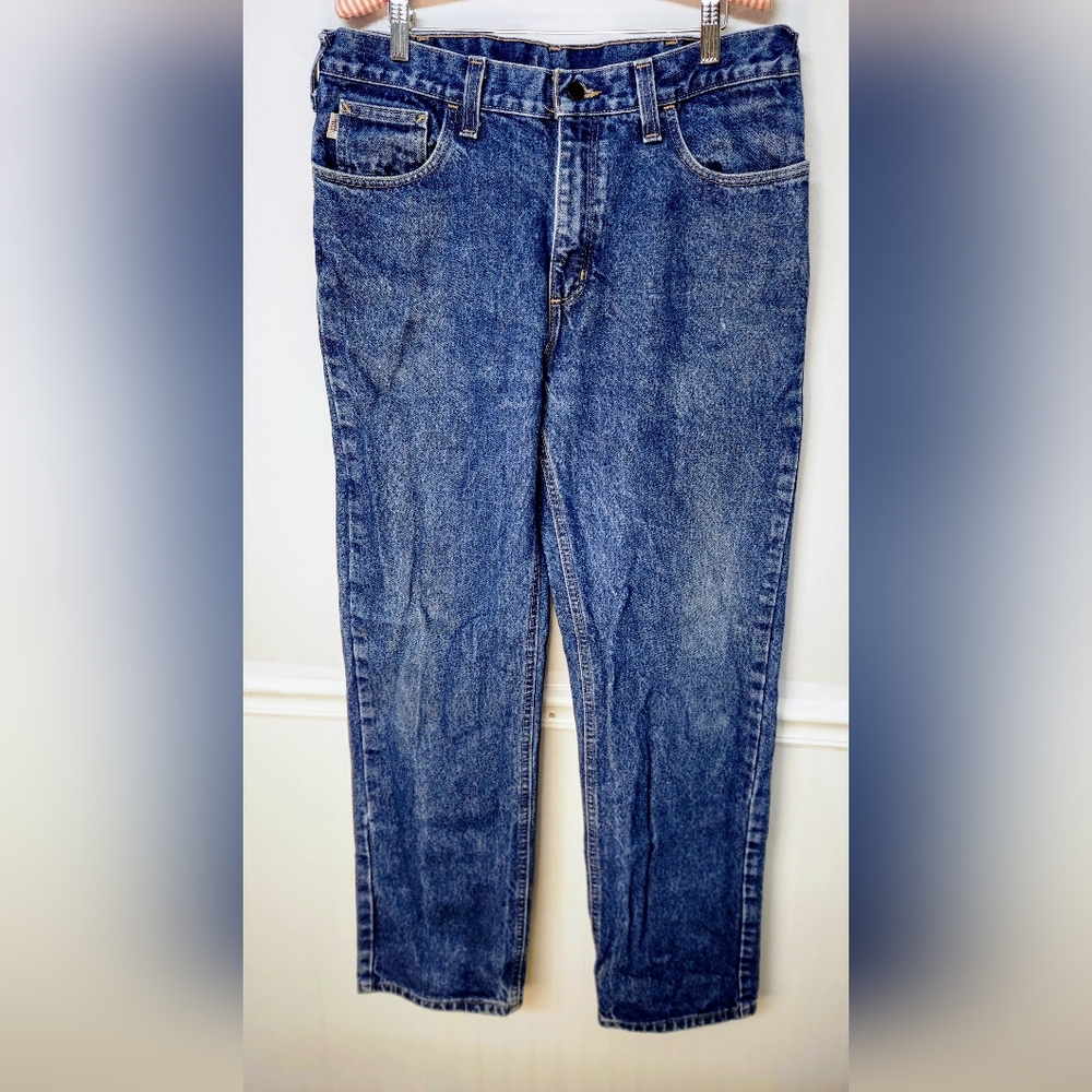 Carhartt FR Jeans Men's Size 35x34 Blue Straight Flame Resistant Workwear Denim